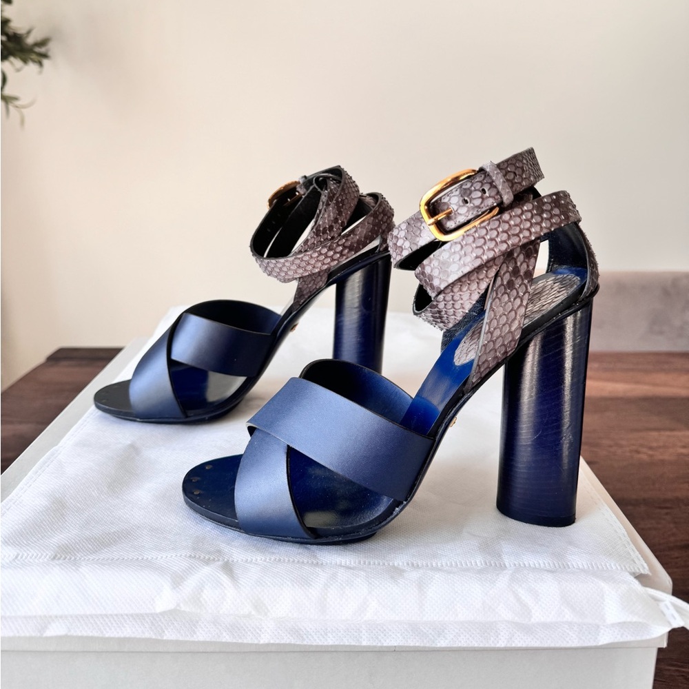 Gucci Leather Python Calfskin Navy Crossover Stra… - image 4